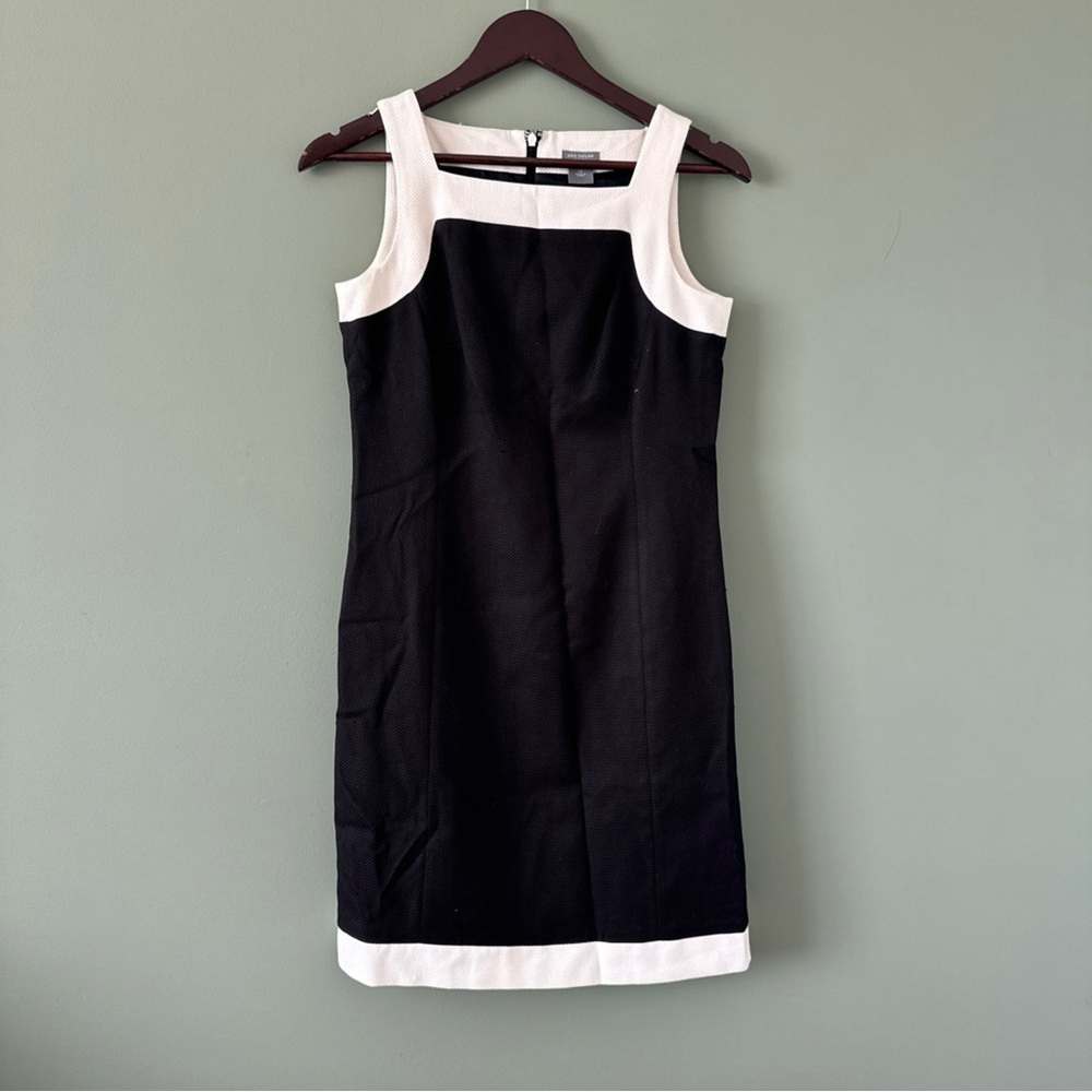 Ann Taylor Petites Silk Cotton Blend Black White Sleeveless Sheath Dress 2P